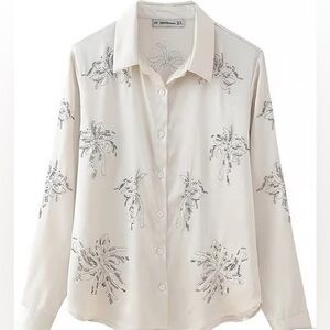 Zara Embroidered Button-Up Shirt/ Size Medium